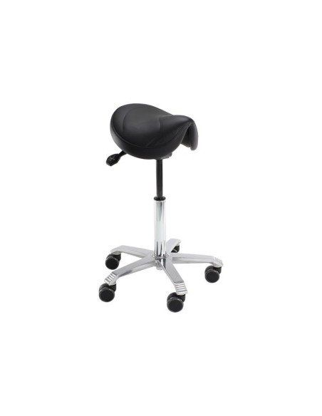 Taburete Jumper Asiento Fijo Ancho 5 Ruedas Negro