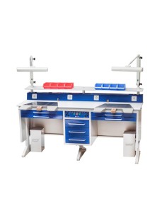 Mesa de Trabajo Metálica 2 Puestos con Aspiradores y Lámparas