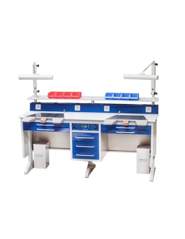 Mesa de Trabajo Metálica 2 Puestos con Aspiradores y Lámparas