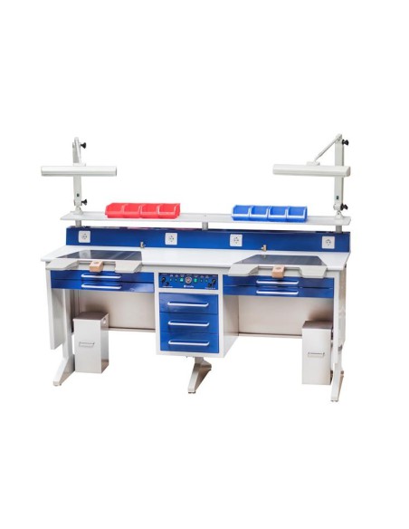 Mesa de Trabajo Metálica 2 Puestos con Aspiradores y Lámparas