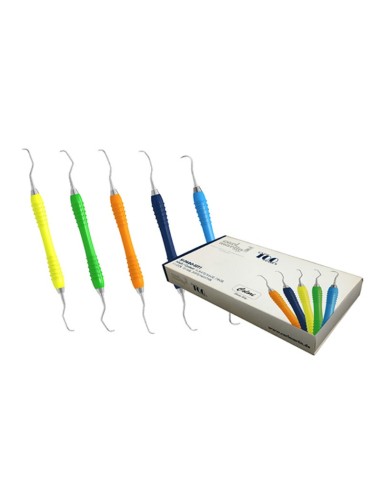 Paro Set Colori Silikon 4 Curetas Gracey + Scaler, Mango Silicona, Periodontología Carl Martin