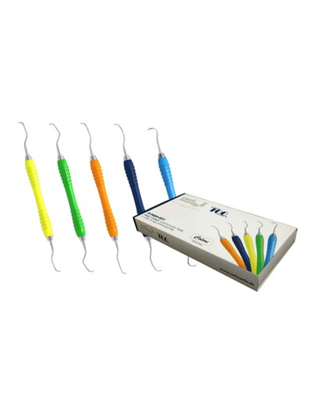 Paro Set Colori Silikon 4 Curetas Gracey + Scaler, Mango Silicona, Periodontología Carl Martin