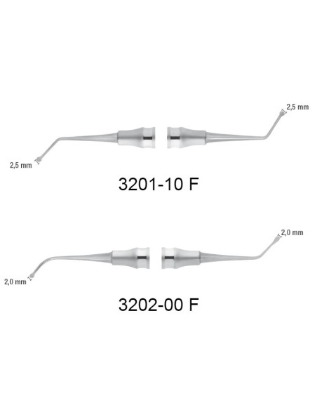 3201-10 F Cureta, sin bordes y 3202-00 F Obturador-espátula Deve Med