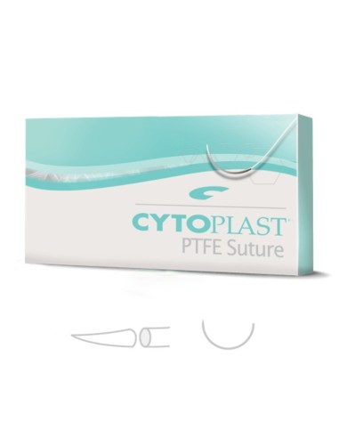 Cytoplast Sutura PTFE No Reabsorbible, USP 4-0, Aguja 1/2 Punta Cónica 13 mm, Hebra 45cm, Caja 12 uds Osteogenics