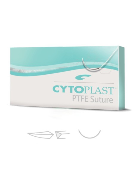 Cytoplast Sutura PTFE No Reabsorbible, USP 5-0, Aguja 3/8 Corte Reversible Premium 13 mm, Hebra 45cm, Caja 12 uds Osteogenics