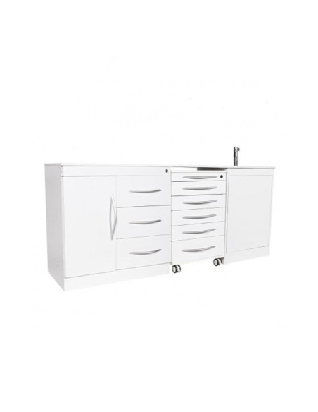 Mobiliario Modular Cuádruple, Encimera, Cajoneras, Lavabo y Grifo Automático a la Derecha Bader