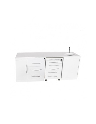 Mobiliario Modular Cuádruple, Encimera, Cajoneras, Lavabo y Grifo Automático a la Derecha Bader