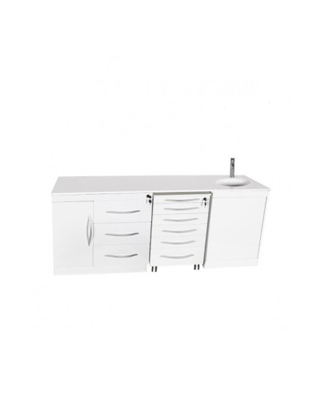 Mobiliario Modular Cuádruple, Encimera, Cajoneras, Lavabo y Grifo Automático a la Derecha Bader