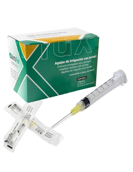 Jeringa de Irrigación 3ml con Aguja Salida Lateral Caja 100 unidades DentaFlux