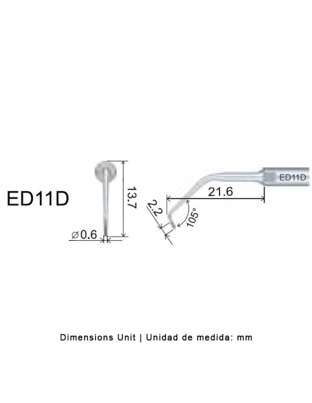 Punta Ultrasonidos ED11D Endo Tipo Satelec, Diamantada, Apicectomía 1 unidad DTE by Woodpecker