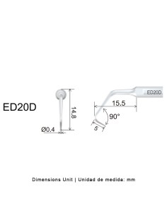 Punta Ultrasonidos ED20D Endo Tipo Satelec, Diamantada, Cirugía Apical 1 unidad DTE by Woodpecker 2