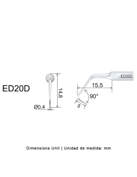 Punta Ultrasonidos ED20D Endo Tipo Satelec, Diamantada, Cirugía Apical 1 unidad DTE by Woodpecker