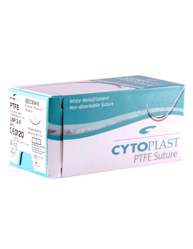 Cytoplast Sutura PTFE No Reabsorbible Aguja 19 mm 3/8 Corte Reversible 2-0 Hebra 45cm Osteogenics