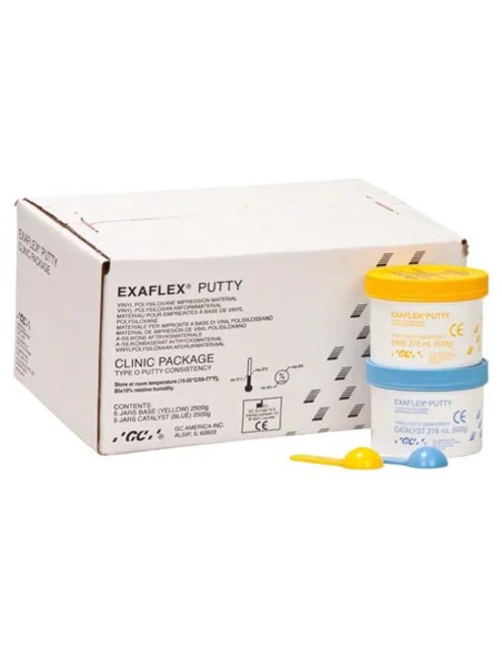 Exaflex Putty Silicona de Adición Fraguado Normal Azul Claro Pack Clínica 10 botes 500g (base + catalizador) GC
