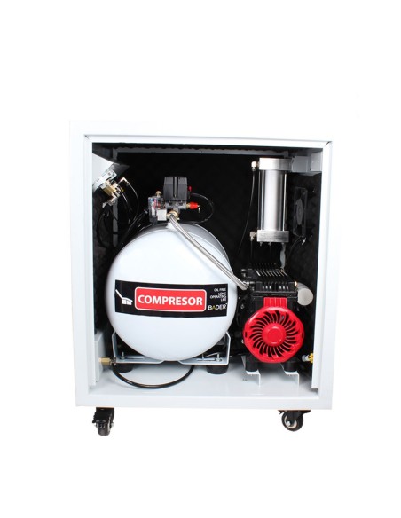 Compresor de Aire Insonorizado 40 L, 4 Cilindros, Secador para 2 Equipos Dentales Bader