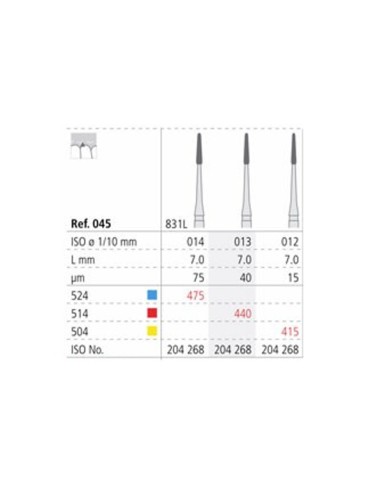 Fresas Diamante CA 831L ISO 013 Fino R440/3 Periodoncia 3 uds Intensiv