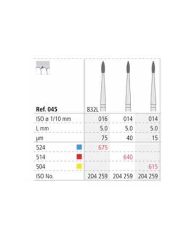 Fresas Diamante CA 832L ISO 016 Medio R675/3 Periodoncia 3 uds Intensiv
