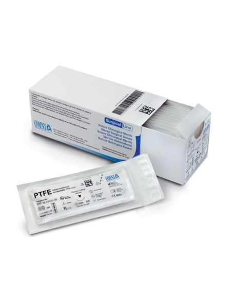 Sutura PTFE USP 3/0 Aguja 19mm 3/8 Círculo Punta Cortante, Hebra 75cm Estéril Caja 12 uds Omnia