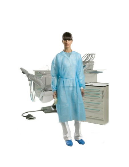Bata Desechable NO Estéril Hidrófugas con Puño Talla Unica Largo 110cm Azul 50u Omnia