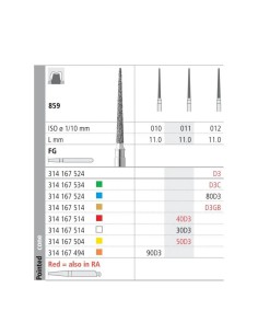 Fresas Diamante FG 859-010 Ultra Fino 90D3 Lanza Cono Puntiagudo 6 uds Intensiv