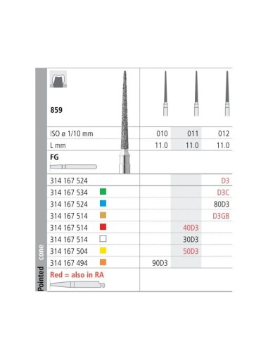 Fresas Diamante FG 859-010 Ultra Fino 90D3 Lanza Cono Puntiagudo 6 uds Intensiv