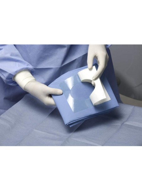 Talla Fenestrada TNT con Adhesivo 75x90cm Estéril, Azul 50 unidades Omnia