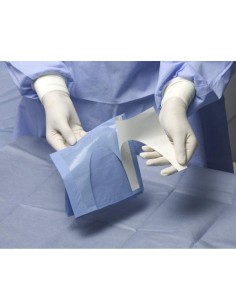 Talla Quirúrgica TNT con Fisura en Forma de U Adhesiva, 100x150cm Estéril, Azul 25 uds Omnia 2