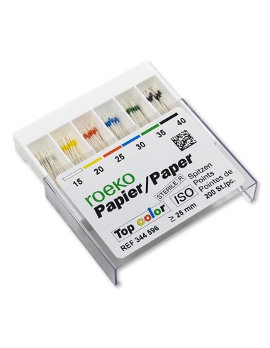 Puntas de Papel Top Color ISO 25mm Estéril Caja 200 unidades Roeko