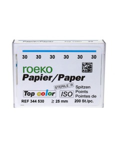 Puntas de Papel Top Color ISO 25mm Estéril Caja 200 unidades Roeko 2