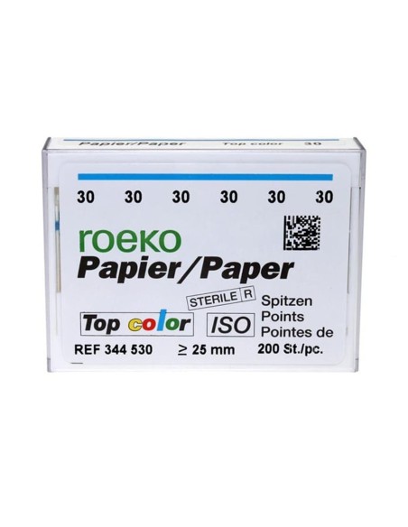 Puntas de Papel Top Color ISO 25mm Estéril Caja 200 unidades Roeko