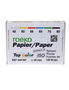 Puntas de Papel Top Color ISO 25mm Estéril Caja 120 unidades Roeko