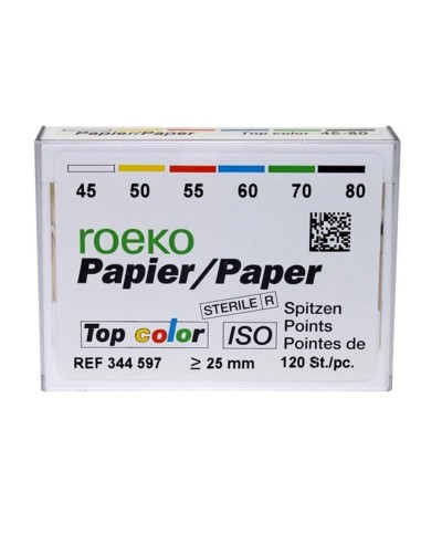 Puntas de Papel Top Color ISO 25mm Estéril Caja 120 unidades Roeko