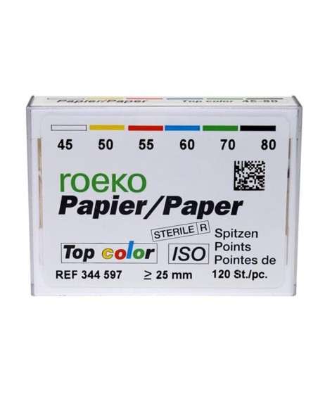 Puntas de Papel Top Color ISO 25mm Estéril Caja 120 unidades Roeko