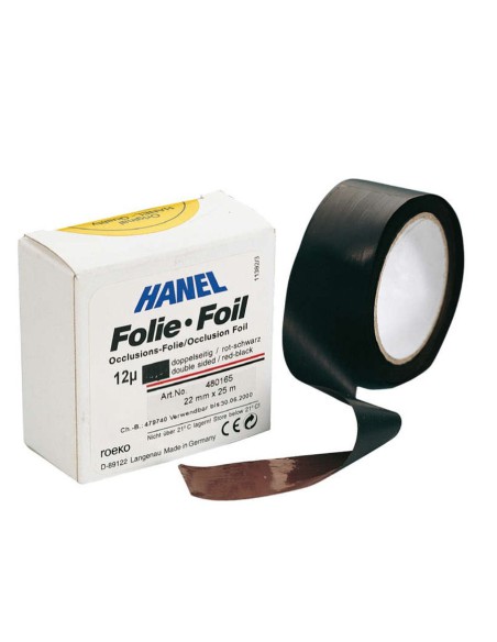 Lámina de Oclusión Hanel Plástico, Rojo Negro, 12 micras 22mm Rollo 25m Roeko