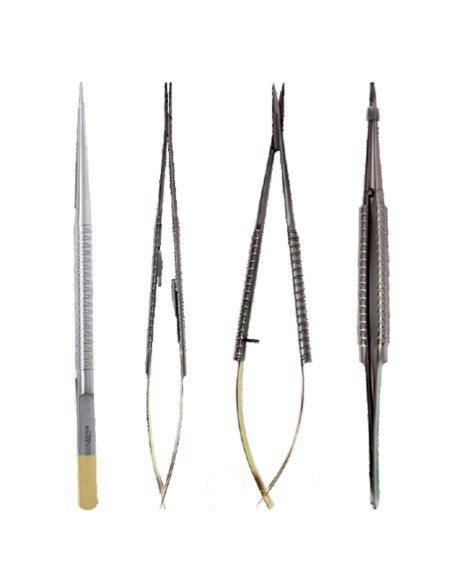 Kit Microcirugía 18cm TC / Acero, Pinzas, Porta-Agujas y Tijeras, Puntas Rectas, 4 piezas Masters