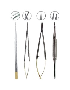 Kit Microcirugía 18cm TC / Acero, Pinzas, Porta-Agujas y Tijeras, Puntas Rectas, 4 piezas Masters 2