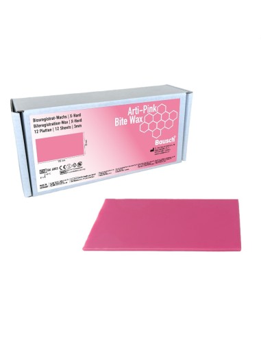 Arti-Pink Bite Cera Extra Dura 3mm Registro Mordida Rectangular 12 piezas Bausch