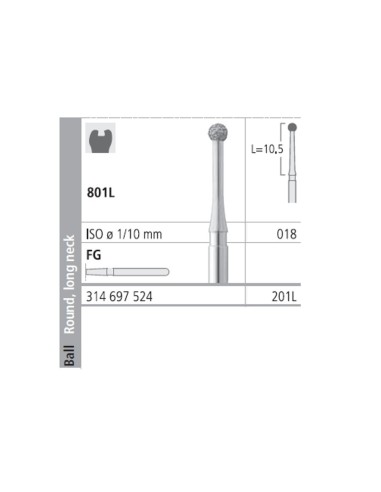 Fresas Diamante FG 201L Medio 801L-018 Bola Cuello Largo 6 uds Intensiv