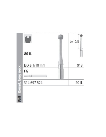Fresas Diamante FG 201L Medio 801L-018 Bola Cuello Largo 6 uds Intensiv