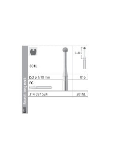 Fresas Diamante FG 201NL Grueso 801L-016 Bola Cuello Largo 6 uds Intensiv
