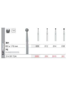 Set Fresas Diamante FG 801 Bola Estándar 200 / 200S / 201 / 201S 24 uds Intensiv