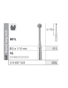 Fresas Diamante FG 200L Medio 801L-012 Bola Cuello Largo 6u Intensiv