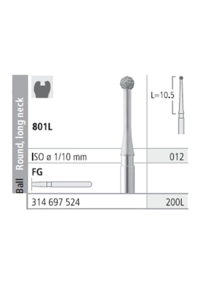 Fresas Diamante FG 200L Medio 801L-012 Bola Cuello Largo 6u Intensiv