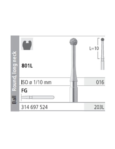 Fresas Diamante FG 203L Medio 801L-016 Bola Cuello Largo 6u Intensiv