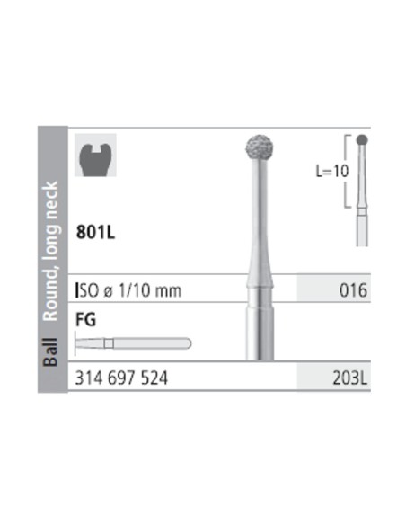 Fresas Diamante FG 203L Medio 801L-016 Bola Cuello Largo 6u Intensiv
