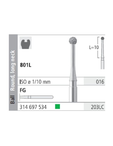 Fresas Diamante FG 203LC Grueso 801L-016 Bola Cuello Largo 6u Intensiv