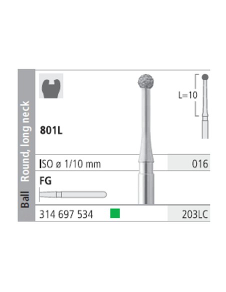 Fresas Diamante FG 203LC Grueso 801L-016 Bola Cuello Largo 6u Intensiv