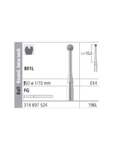 Fresas Diamante FG 196L Medio 801L-014 Bola Cuello Largo 6u Intensiv