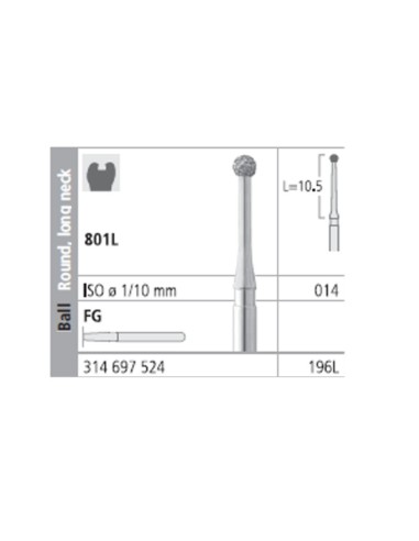 Fresas Diamante FG 196L Medio 801L-014 Bola Cuello Largo 6u Intensiv