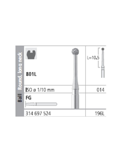 Fresas Diamante FG 196L Medio 801L-014 Bola Cuello Largo 6u Intensiv